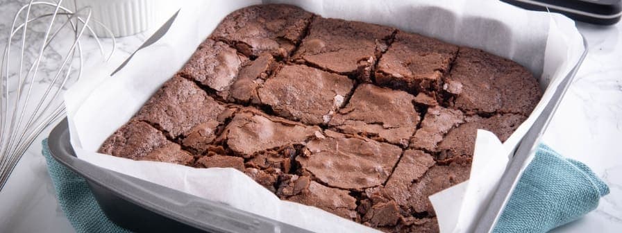 Square tray of brownies representing recipe of healthy pot brownies